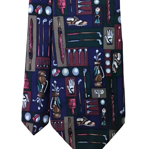 Alynn Mens Multi Golf Pattern Silk Necktie Creative American Design Made In USA - Picture 4 of 8